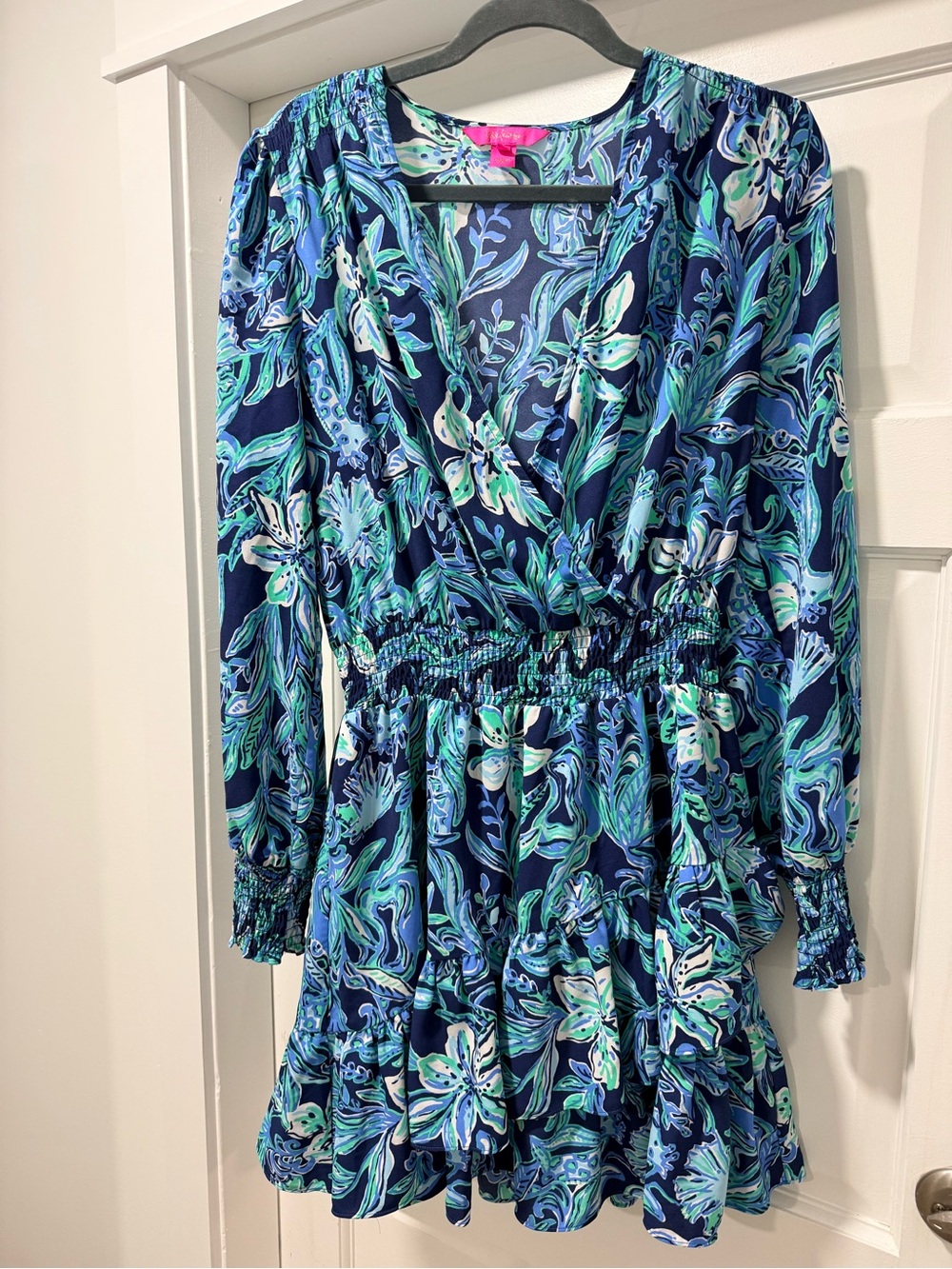 Lilly Pulitzer Navy and Teal Floral Dress with Pink Label